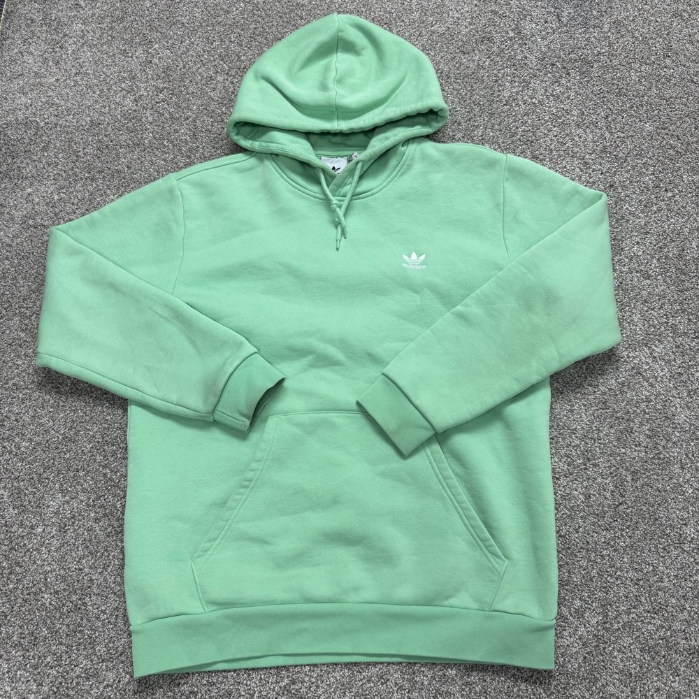 Adidas Hoodie Mens L Green Fleece Originals Pullover Trefoil Logo Sweatshirt
